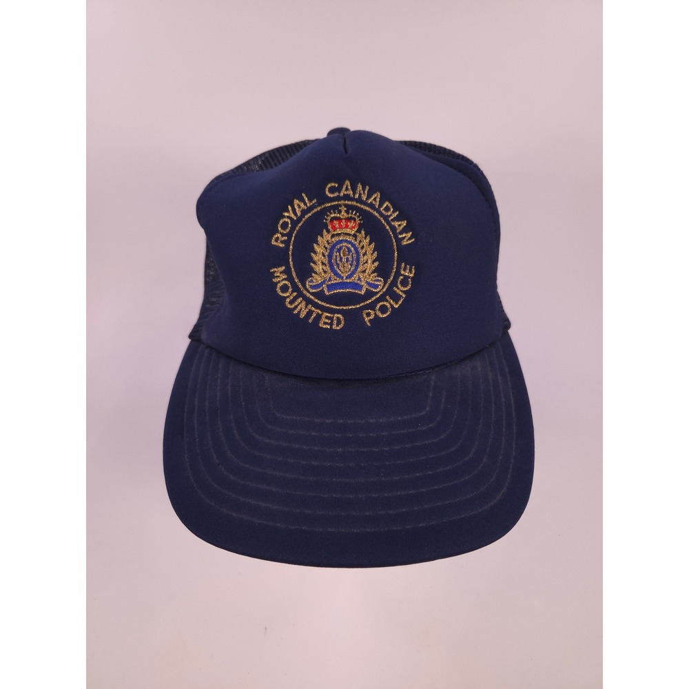 Vintage RCMP Royal Canadian Mounted Police Trucker Hat Navy Blue Wilson Snapback